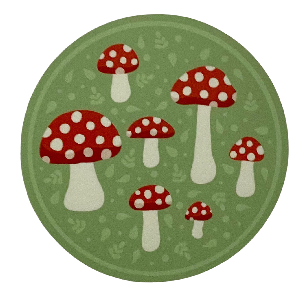 Sticker - Green Circle With Red Mushrooms