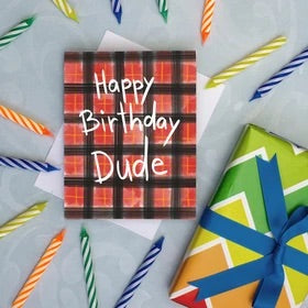 Meaghan Smith Greeting Card - Happy Birthday Dude - Plaid