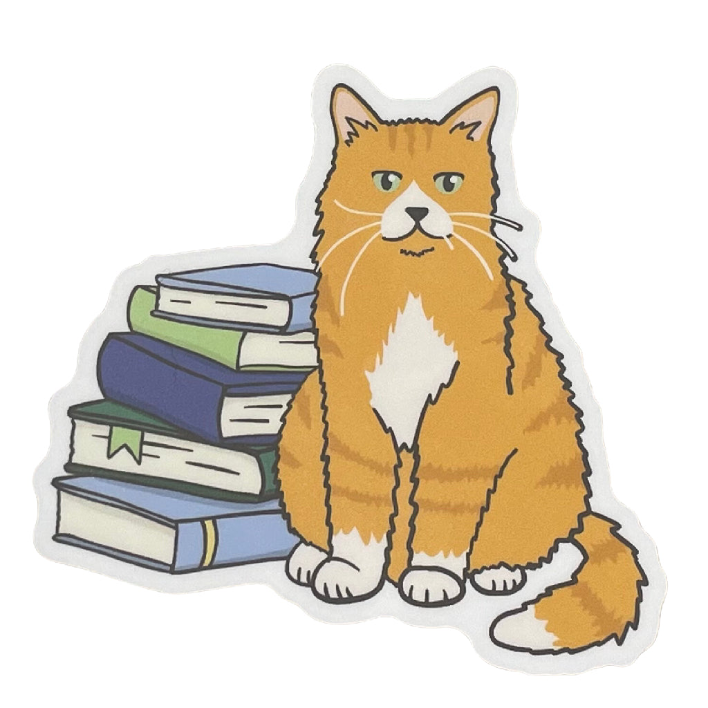 Sticker - Tabby Cat With Books