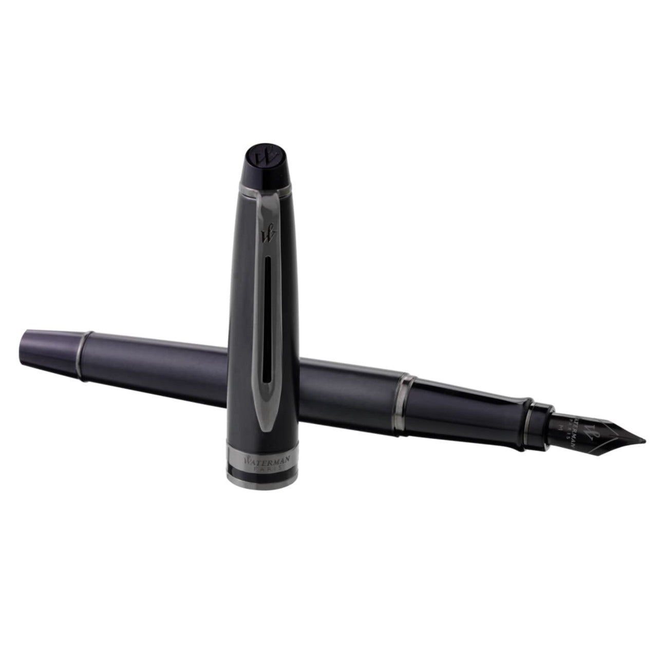 Waterman Expert Fountain Pen - Metallic Black + Gunmetal Trim - Fine